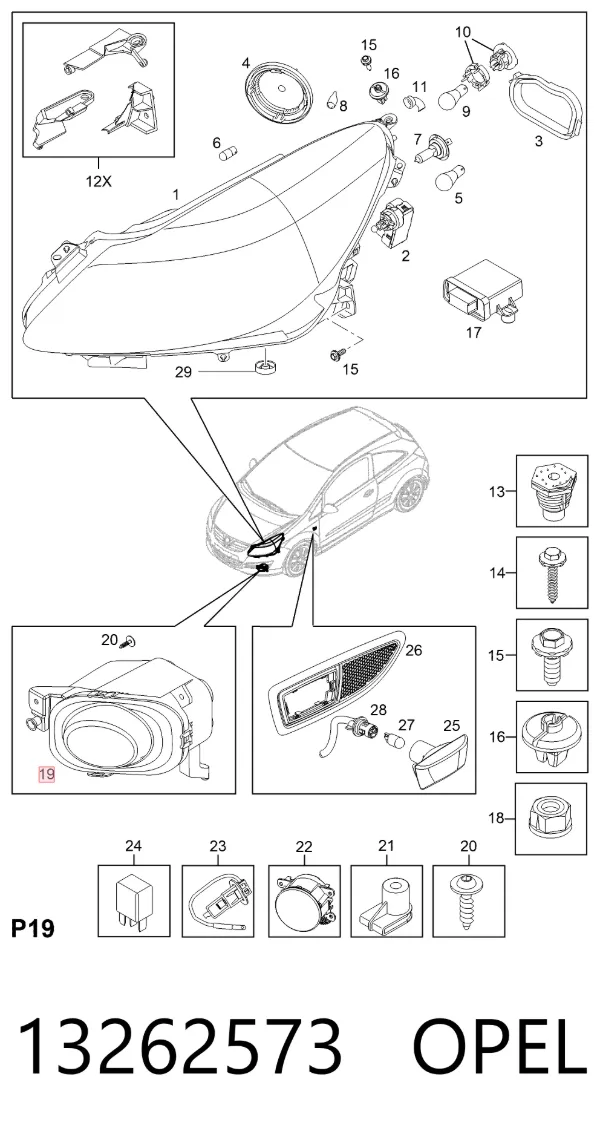 Фара противотуманная левая 13262573 Opel