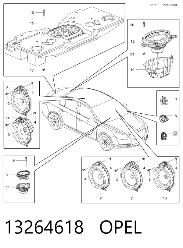 Динамик передней двери 13264618 Opel