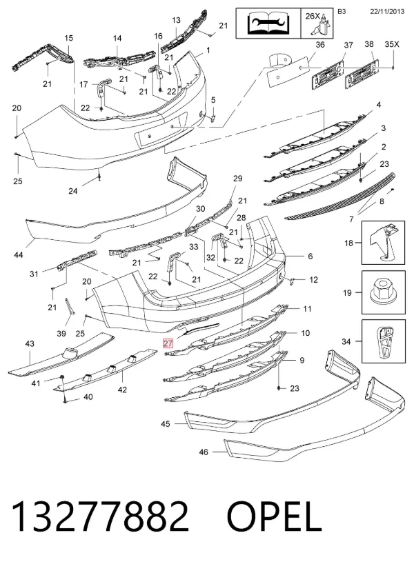 Правый катафот заднего бампера 13277882 Opel