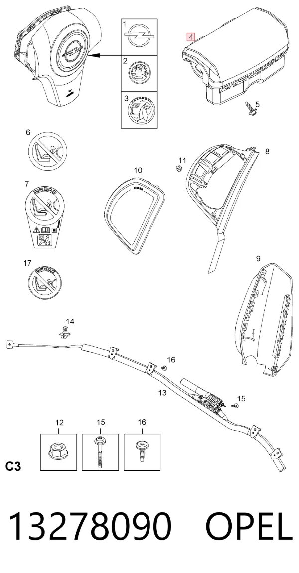 Подушка безопасности пассажира 13278090 Opel