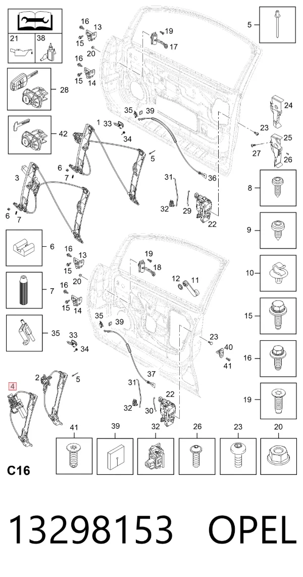 Стеклоподъемник передней левой двери 13298153 Opel