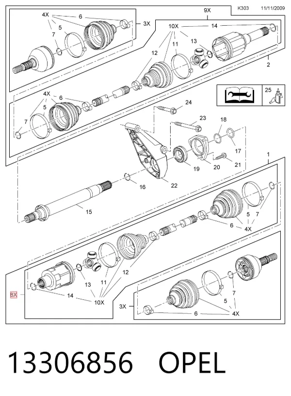 ШРУС внутренний правый 13306856 Opel