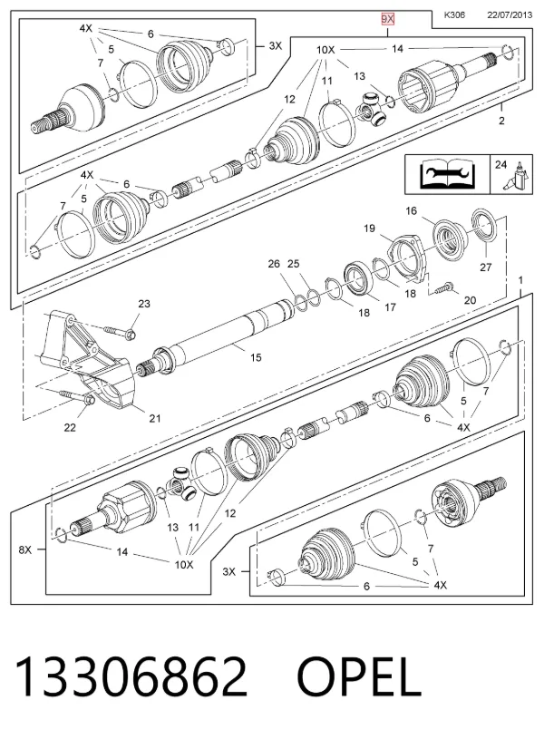 Шрус внутренний левый 13306862 Opel