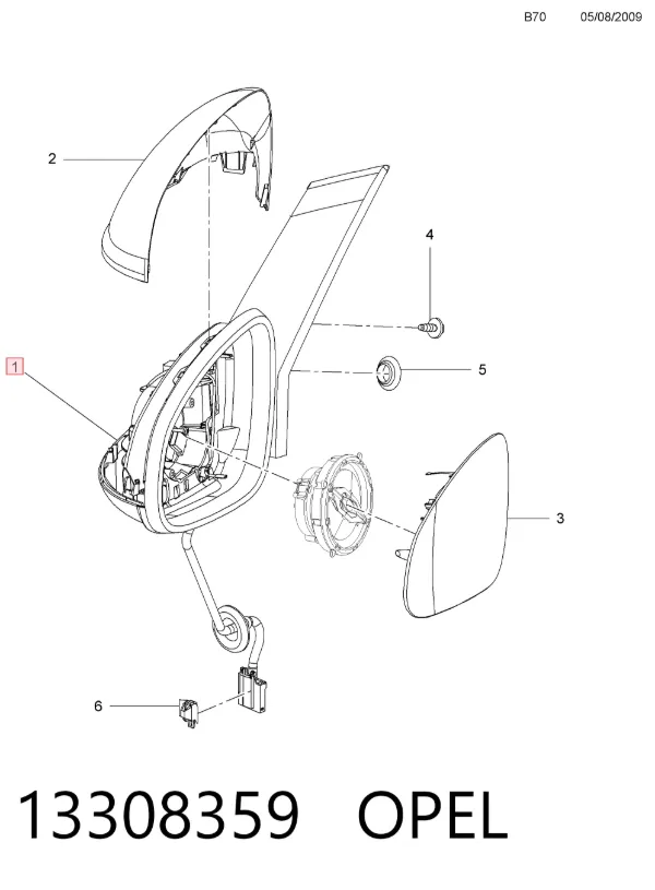 Левое боковое зеркало 13308359 Opel