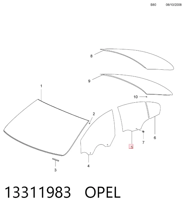 Стекло двери задней правой 13311983 Opel