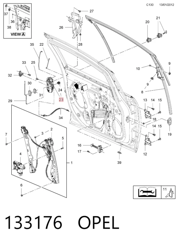 Замок передней правой двери 133176 Opel