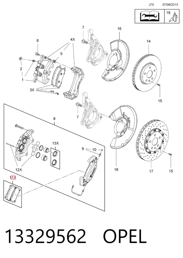 Передние тормозные колодки 13329562 Opel