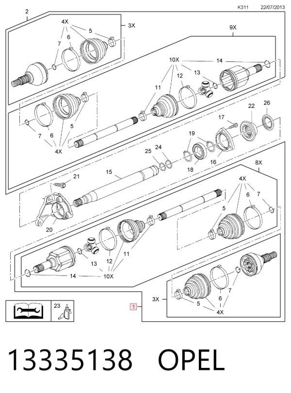 Правая полуось 13335138 Opel