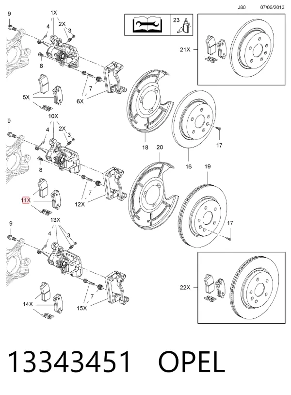 Задние тормозные колодки 13343451 Opel