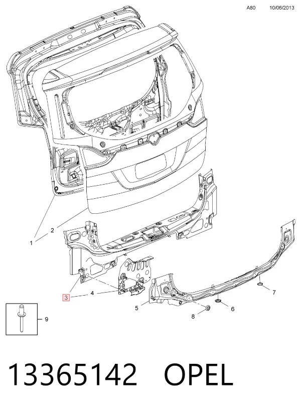 Панель багажного отсека задняя 13365142 Opel