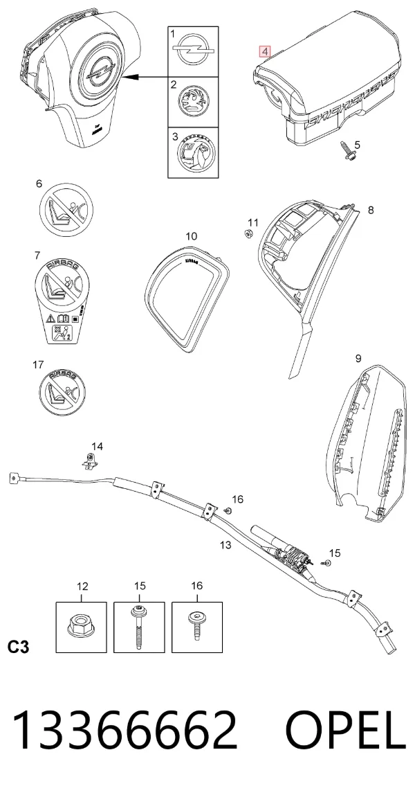 Подушка безопасности пассажира 13366662 Opel