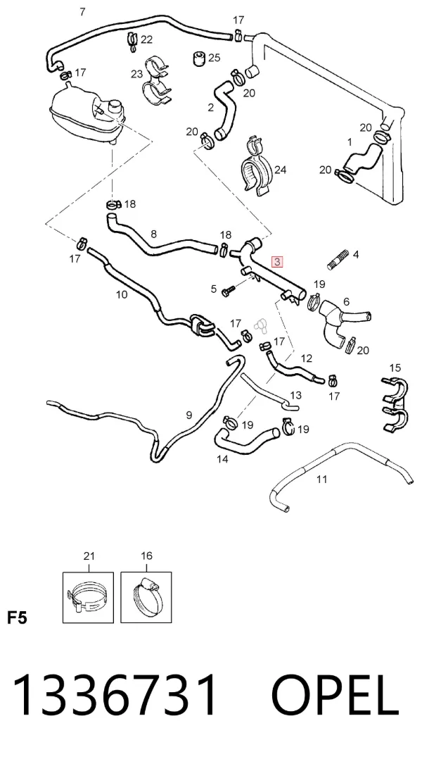 Фланец системы охлаждения 1336731 Opel