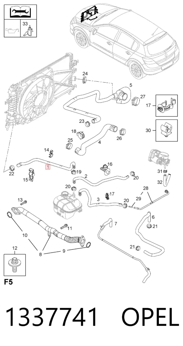 Шланг расширительного бачка нижний 1337741 Opel