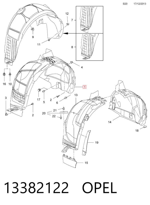 Подкрылок передний правый 13382122 Opel