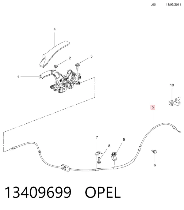 Задний правый трос ручника 13409699 Opel