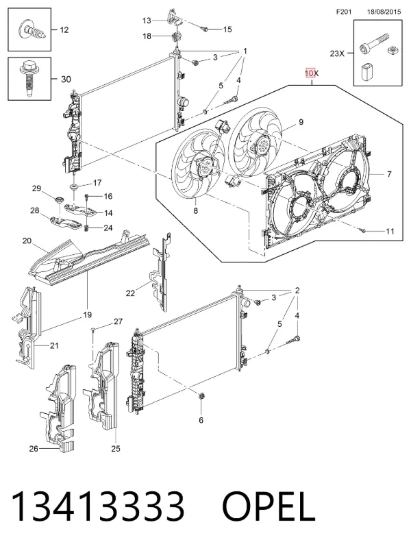 Электровентилятор охлаждения 13413333 Opel