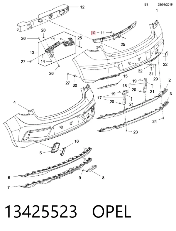 Кронштейн бампера заднего центральный 13425523 Opel