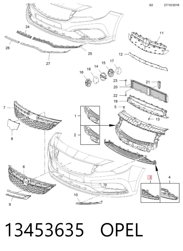 Решетка бампера 13453635 Opel