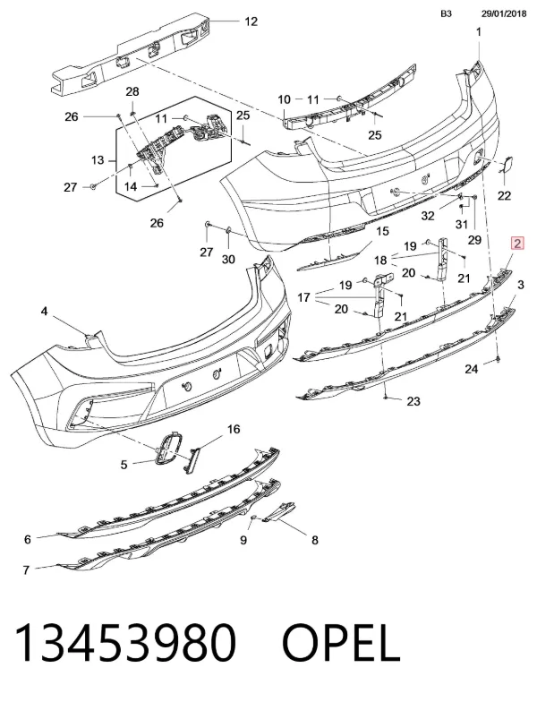 Спойлер заднего бампера 13453980 Opel