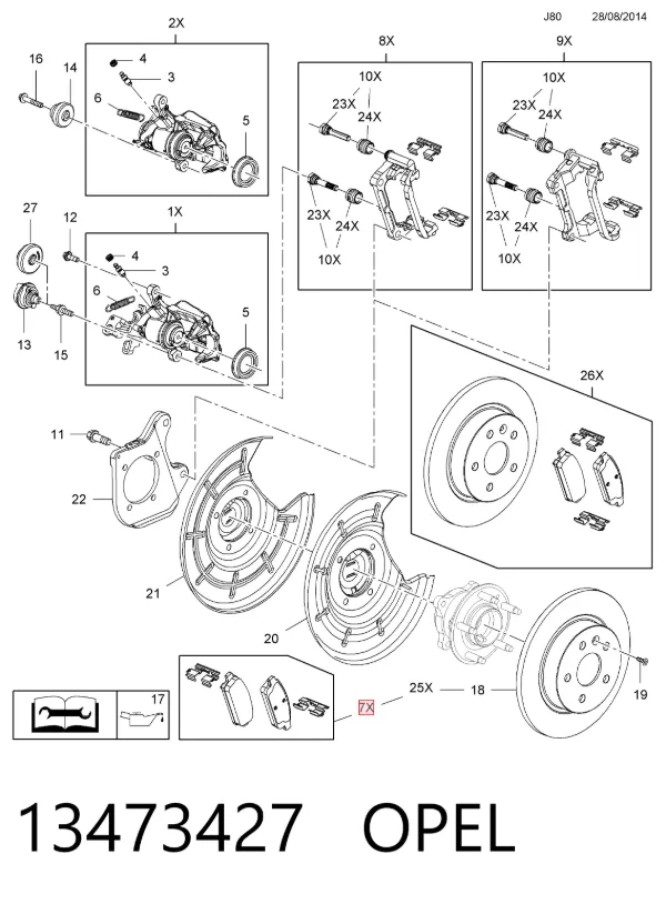 Задние тормозные колодки 13473427 Opel