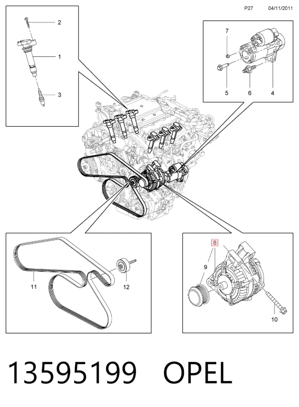 Генератор 13595199 Opel