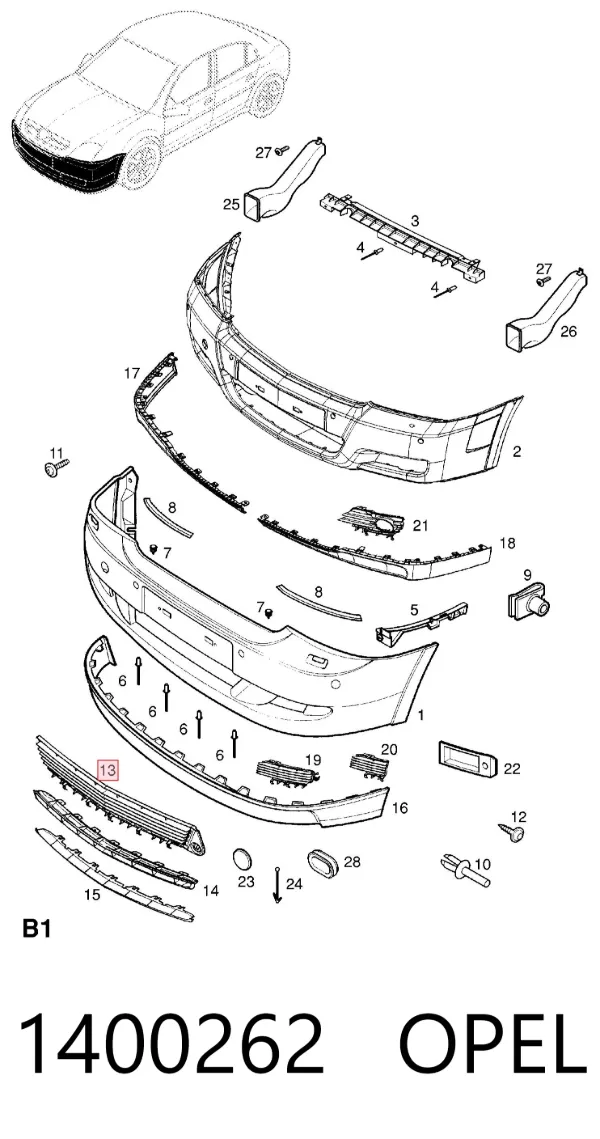 Решетка бампера 1400262 Opel