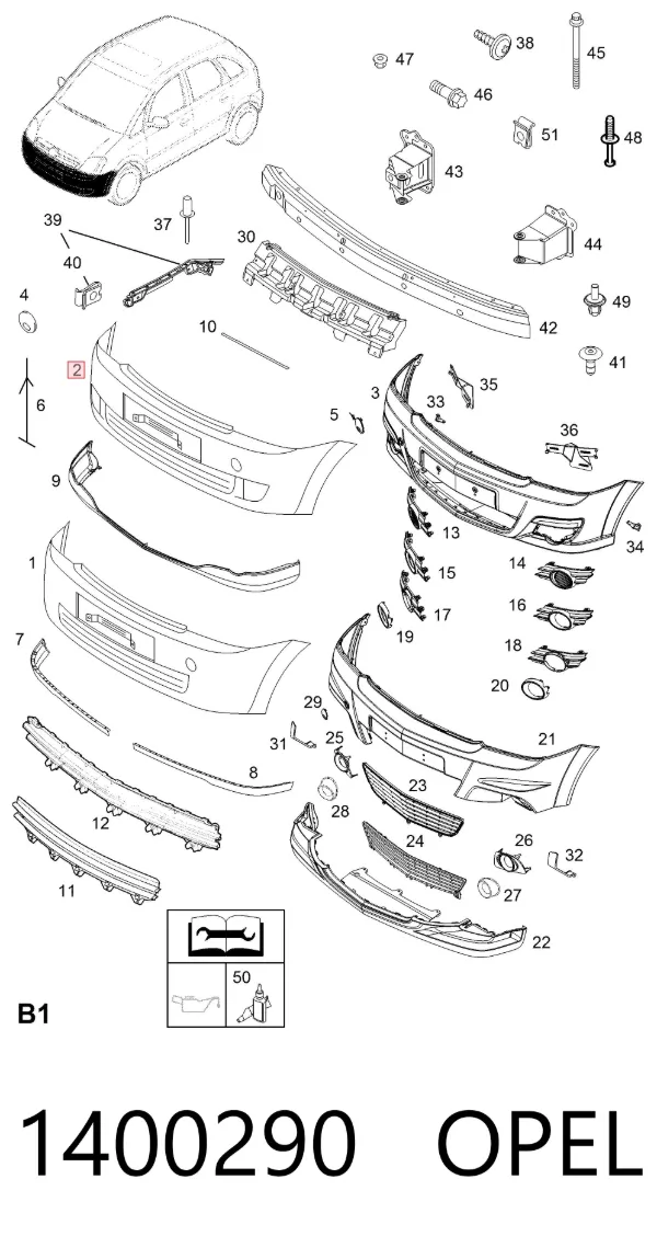 Передний бампер 1400290 Opel