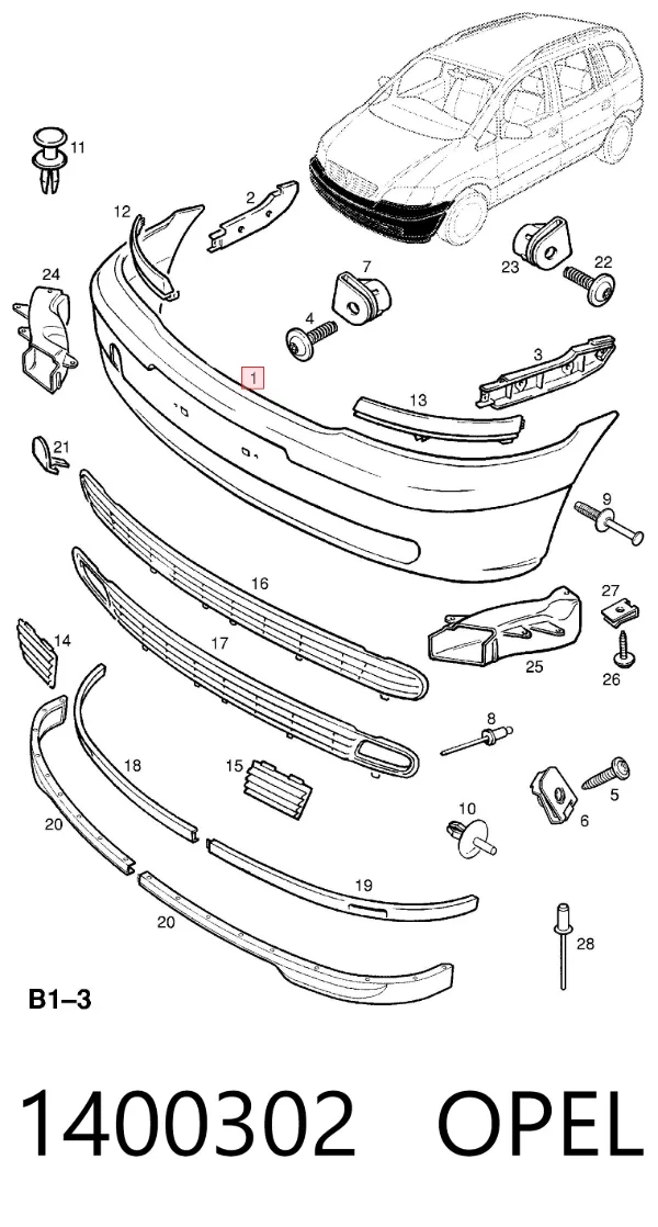 Передний бампер 1400302 Opel