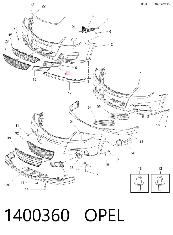 Решетка бампера переднего правая 1400360 Opel