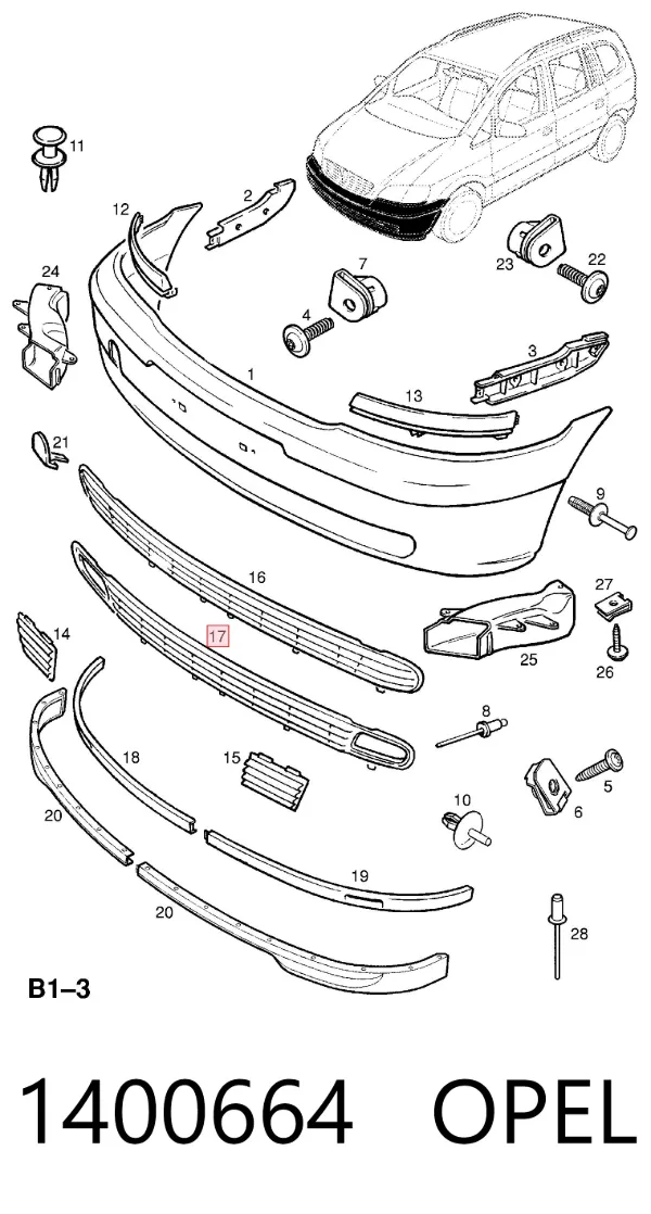 Решетка бампера переднего 1400664 Opel