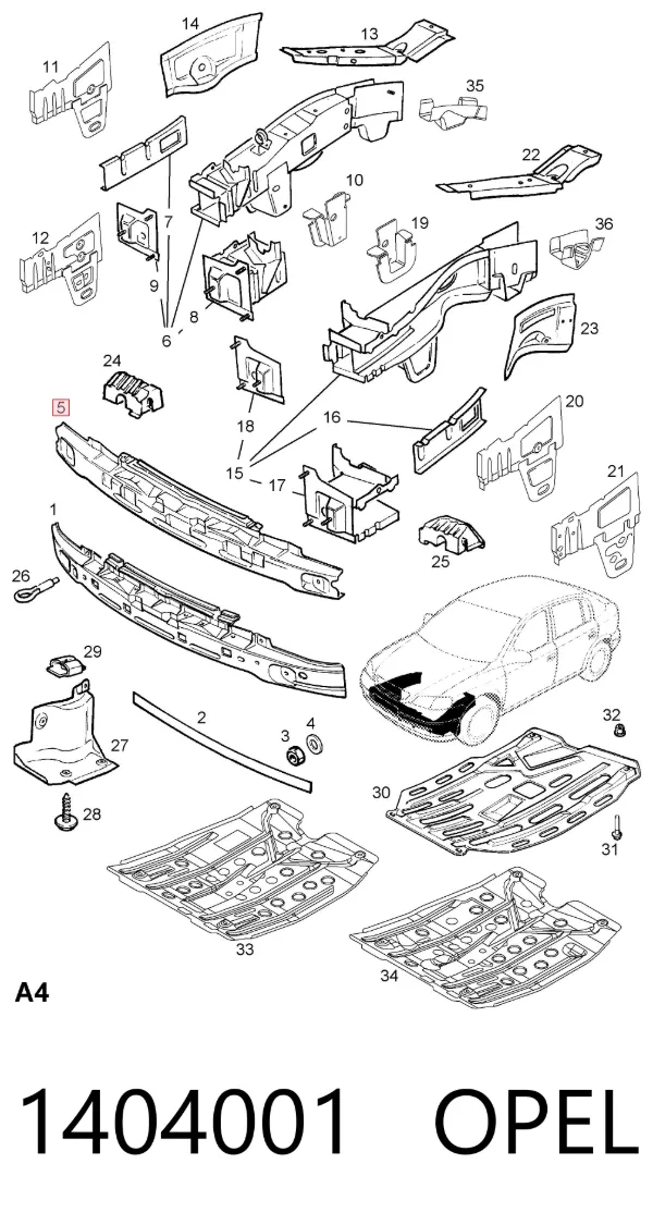 Усилитель переднего бампера 1404001 Opel