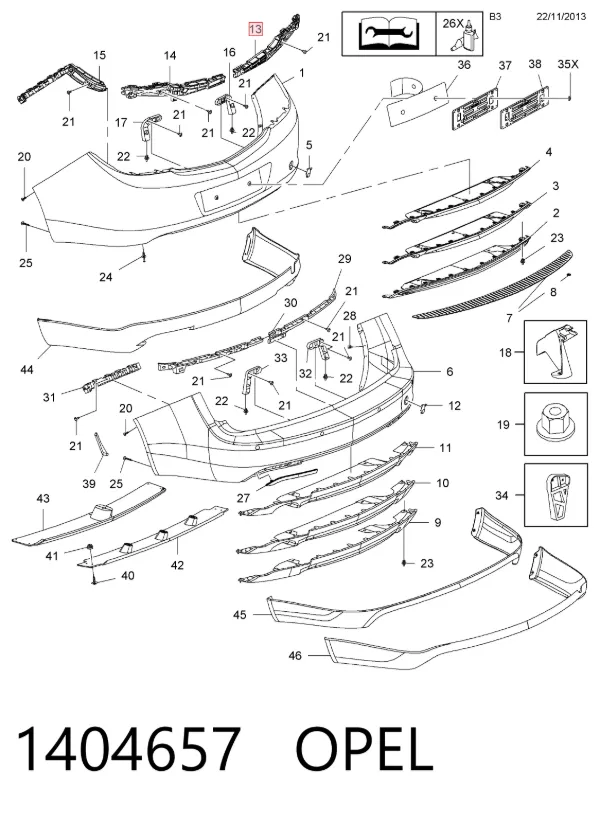 Кронштейн бампера заднего правый 1404657 Opel