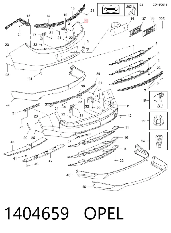 Задний бампер 1404659 Opel