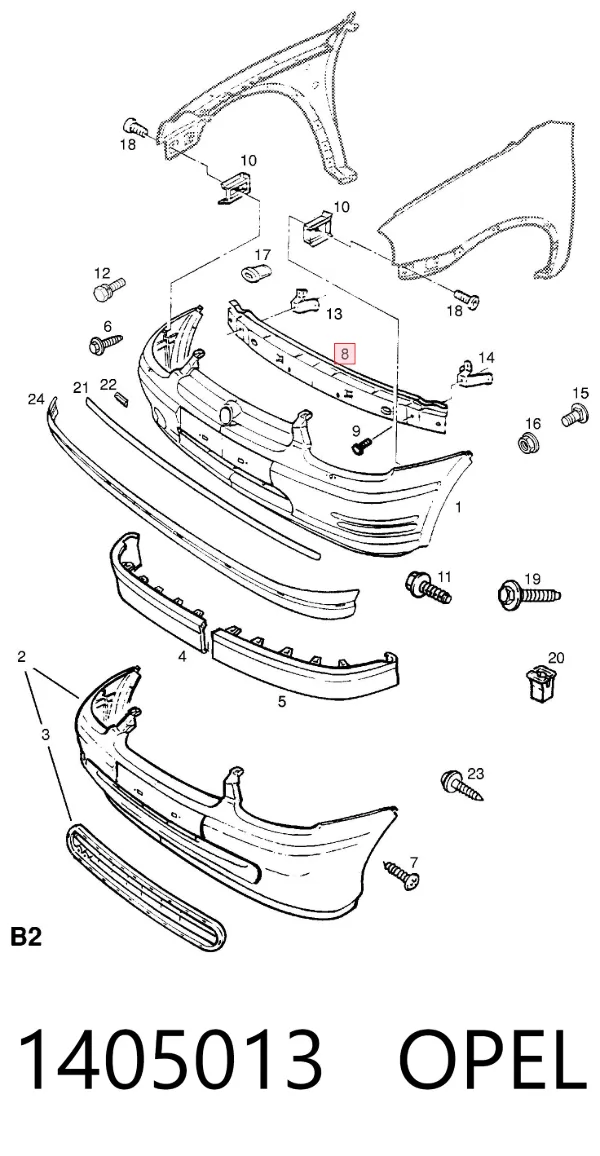 Усилитель переднего бампера 1405013 Opel