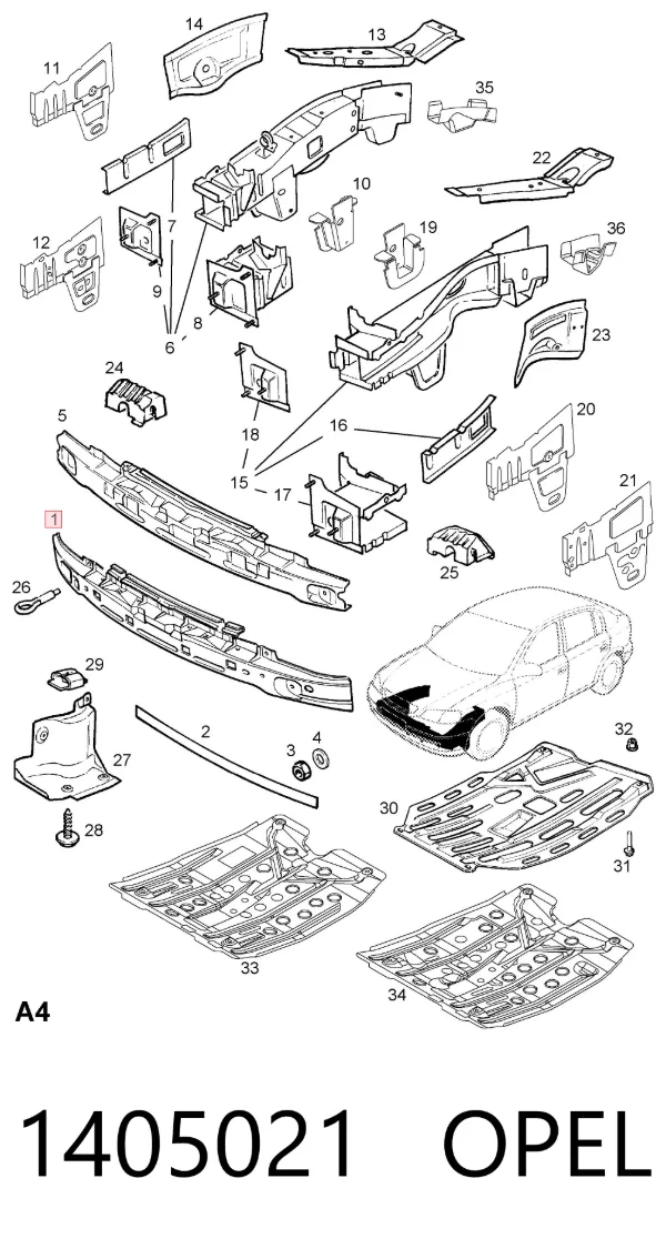 Усилитель переднего бампера 1405021 Opel
