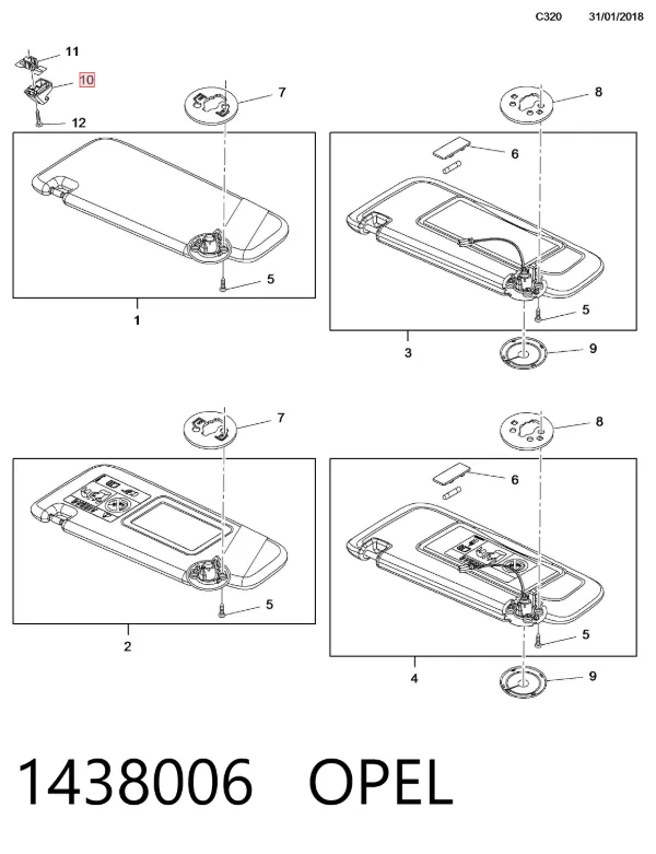 Фиксатор солнцезащитного козырька 1438006 Opel