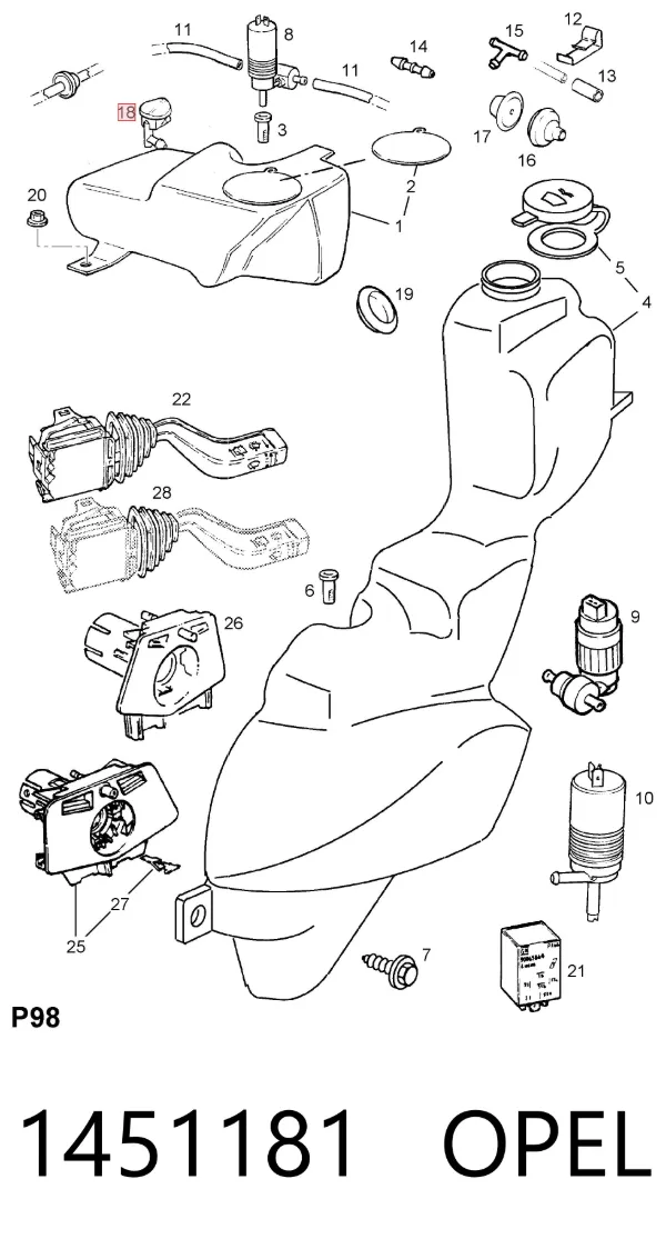 Форсунка омывателя 1451181 Opel
