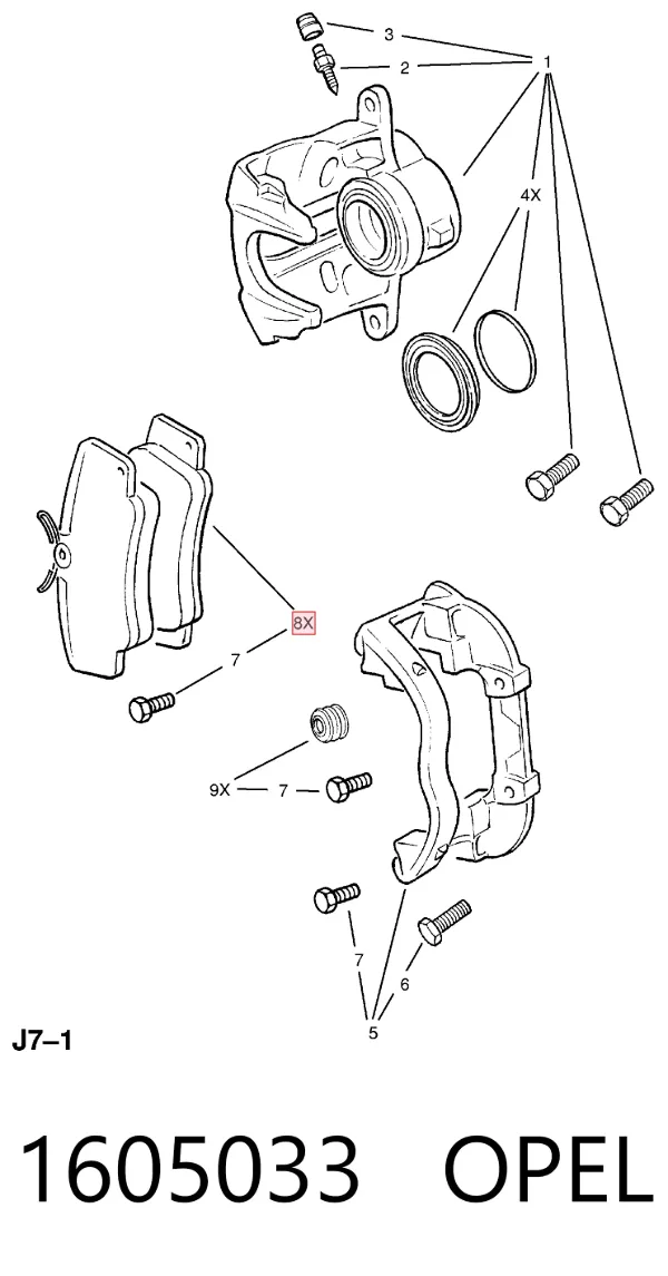 Передние тормозные колодки 1605033 Opel