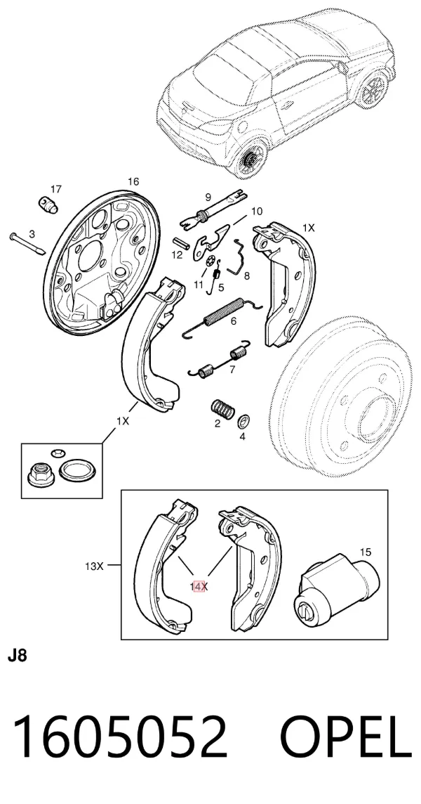 Задние барабанные колодки 1605052 Opel