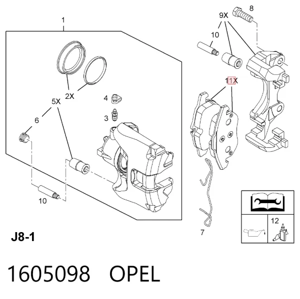 Передние тормозные колодки 1605098 Opel
