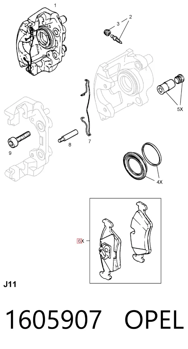 Передние тормозные колодки 1605907 Opel