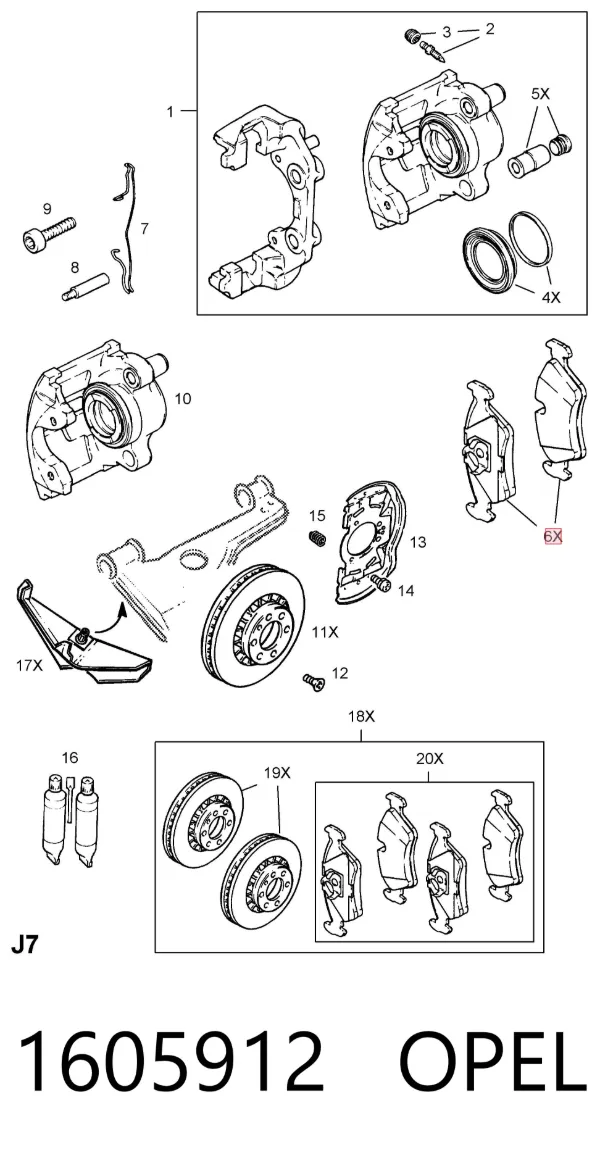 Передние тормозные колодки 1605912 Opel