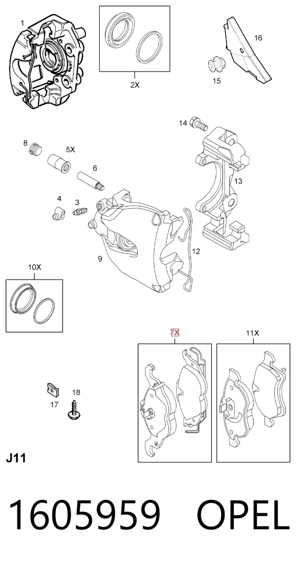 Передние тормозные колодки 1605959 Opel