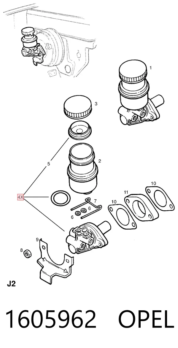 Главный тормозной цилиндр 1605962 Opel