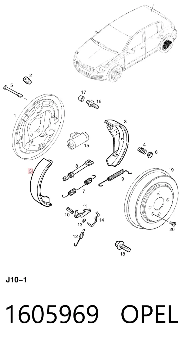 Задние барабанные колодки 1605969 Opel