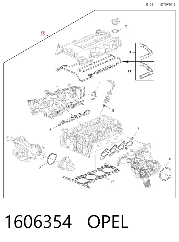 Комплект прокладок 1606354 Opel