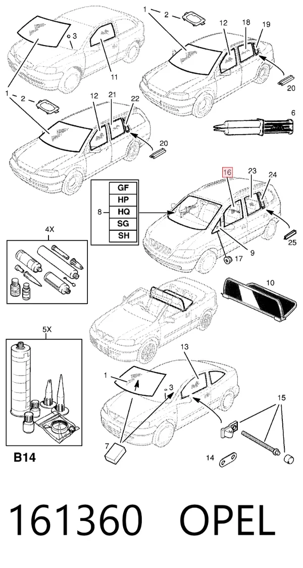 Стекло двери передней правой 161360 Opel