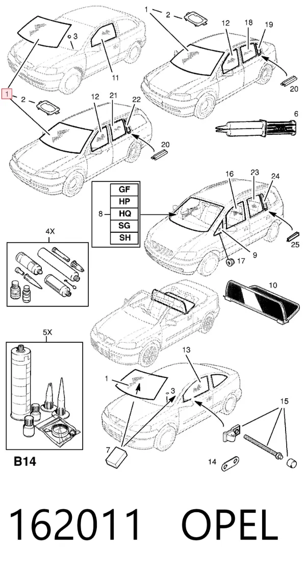 Лобовое стекло 162011 Opel