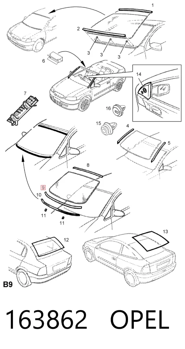Молдинг лобового стекла нижний 163862 Opel