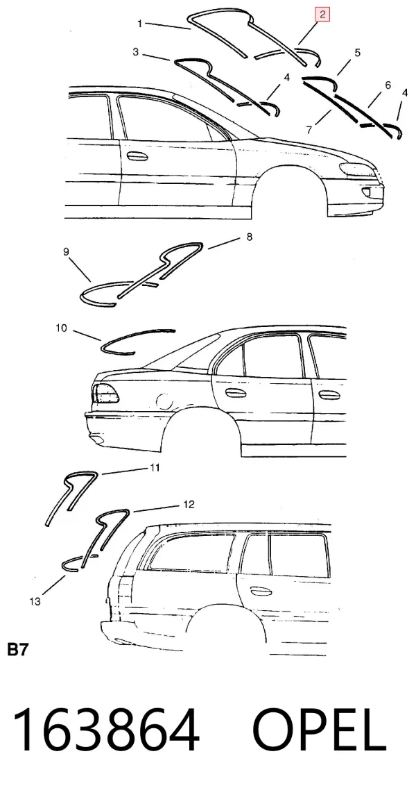 Молдинг лобового стекла нижний 163864 Opel